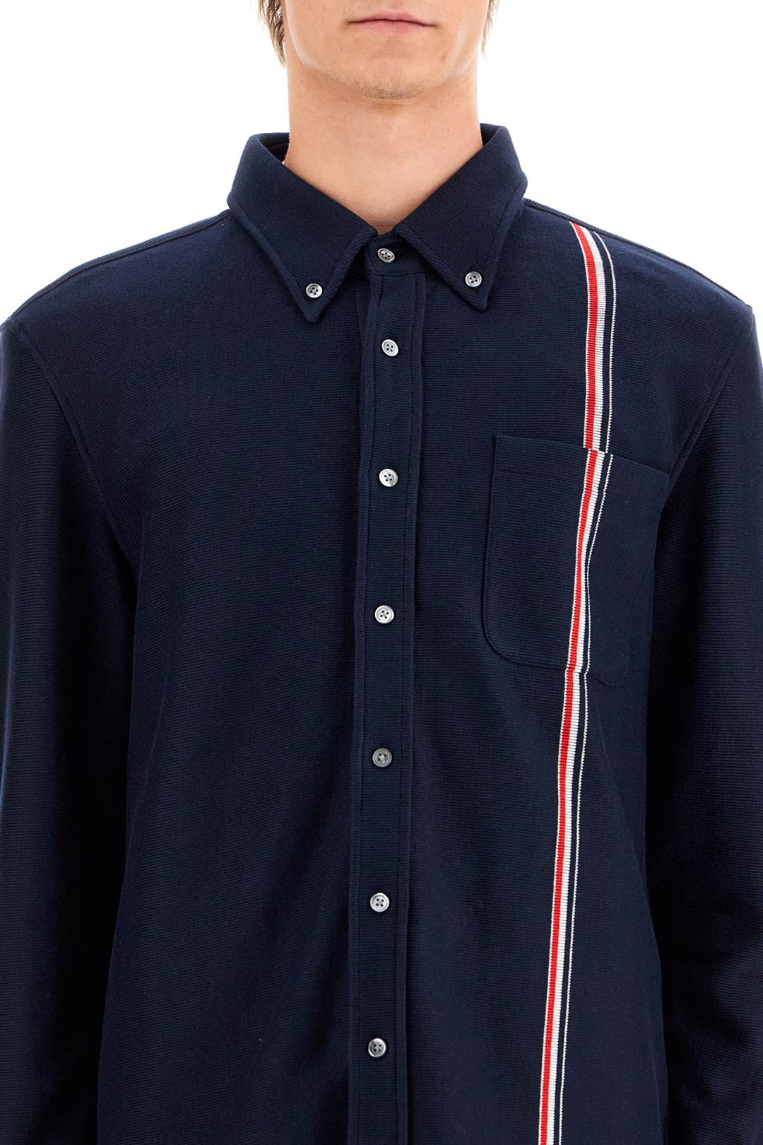 Overshirt Button Down In Maglia Con Banda Tricolore