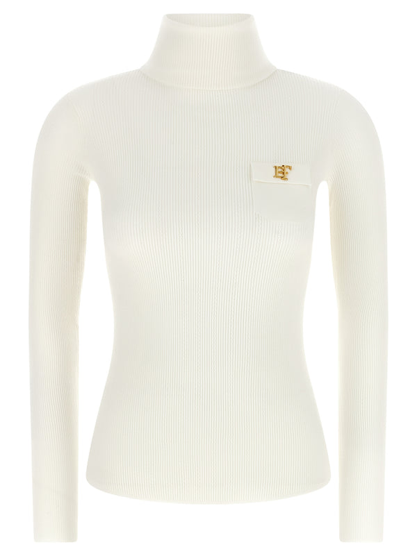 Turtleneck Embroidery À Jour Sweaters And Cardigans White