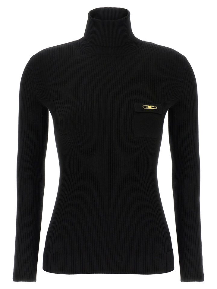 Elisabetta Franchi Ribbed Turtleneck Sweater Sweaters and Cardigans - Black | 99772b8f7780e08ff9368be5181972985c243da9
