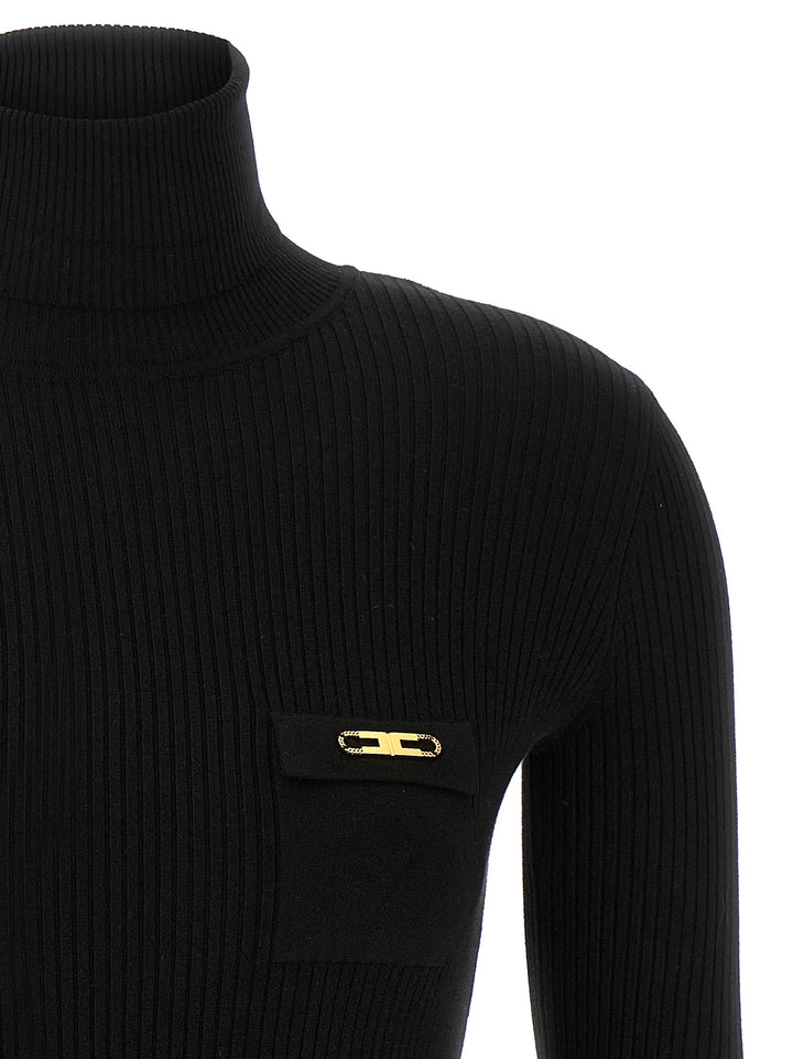 Elisabetta Franchi Ribbed Turtleneck Sweater Sweaters and Cardigans - Black | 01385cc632ecd668e8d37eda048e50188baad56d