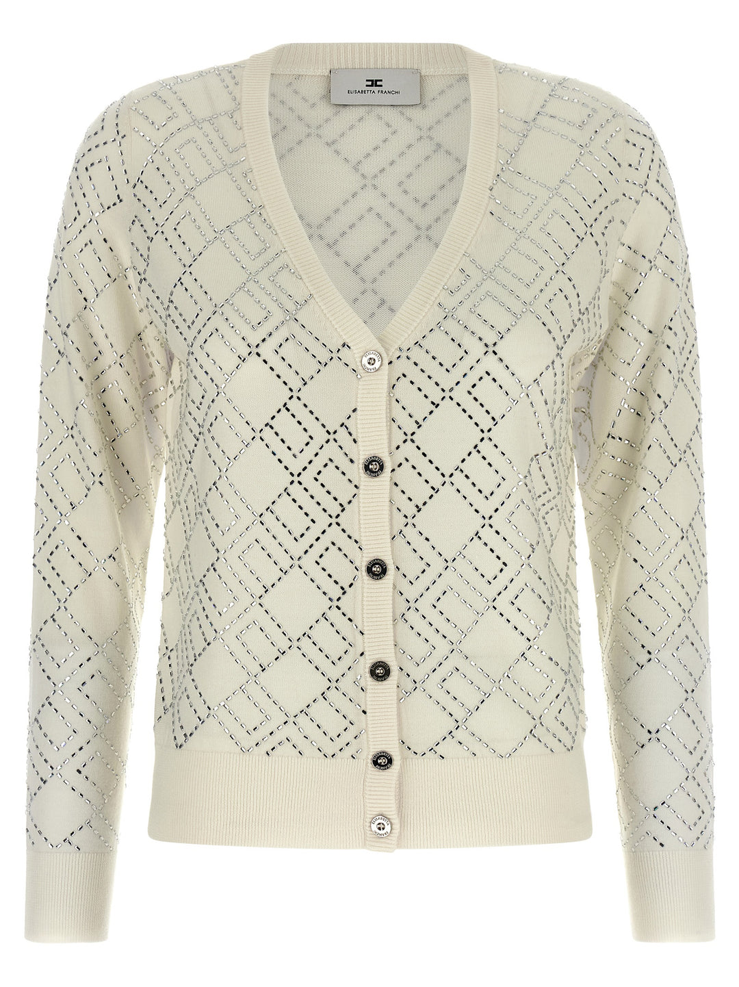 Elisabetta Franchi Crystal Cardigan Sweaters and Cardigans - White | 84990b1122cb97033f41b37f378fbf36363a9897
