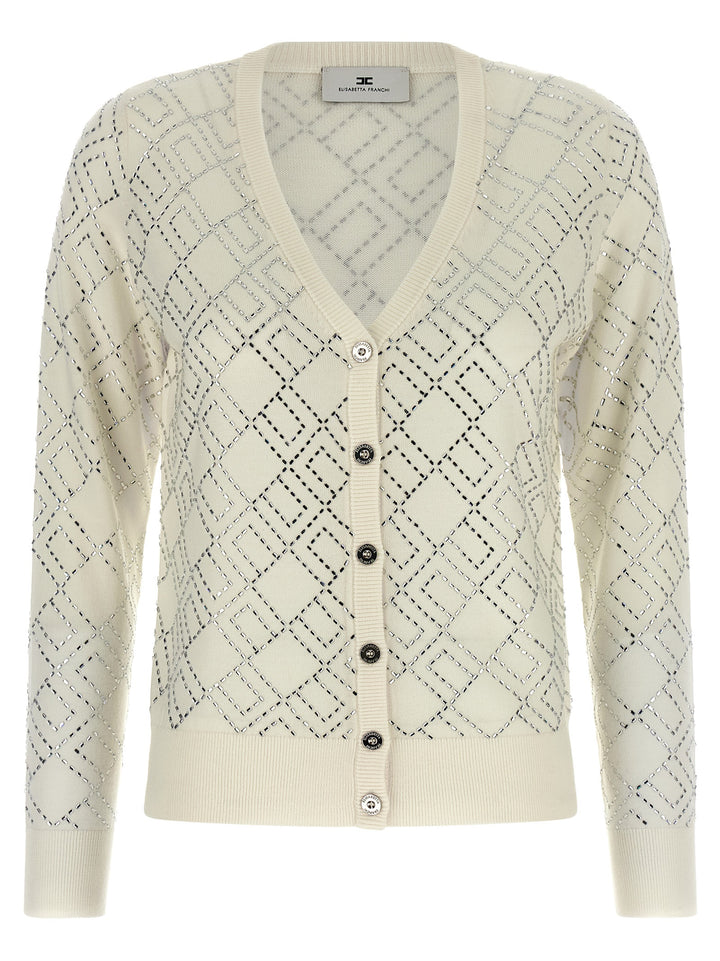Elisabetta Franchi Crystal Cardigan Sweaters and Cardigans - White | 84990b1122cb97033f41b37f378fbf36363a9897