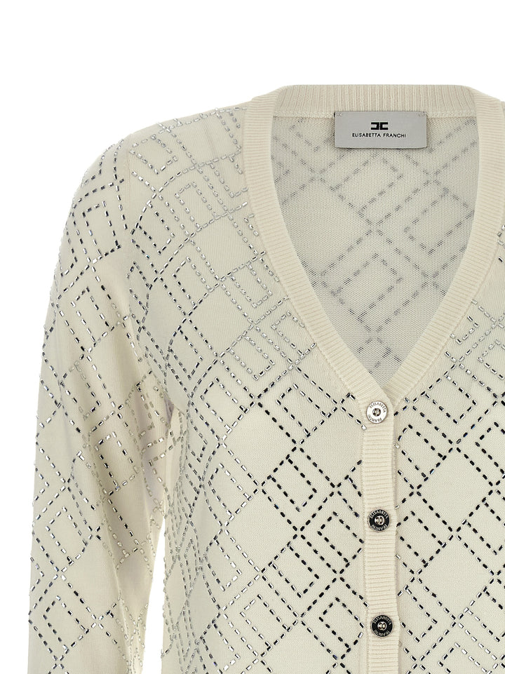Elisabetta Franchi Crystal Cardigan Sweaters and Cardigans - White | 6eb8fe7b7c4406fada9c1900615795031c6c150c
