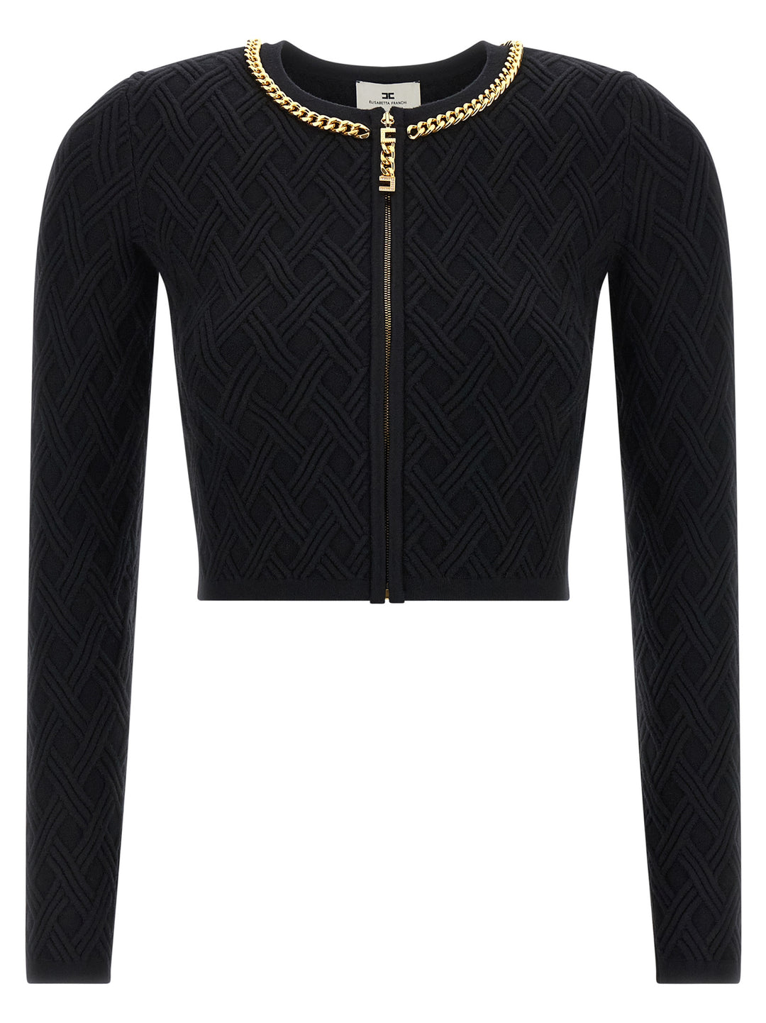 Elisabetta Franchi Jewel Zip Puller Cardigan Sweaters and Cardigans - Black | 6bc5955b5ac798bec2ee4480aed48e890a6d5c9d