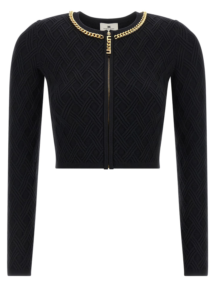Elisabetta Franchi Jewel Zip Puller Cardigan Sweaters and Cardigans - Black | 6bc5955b5ac798bec2ee4480aed48e890a6d5c9d