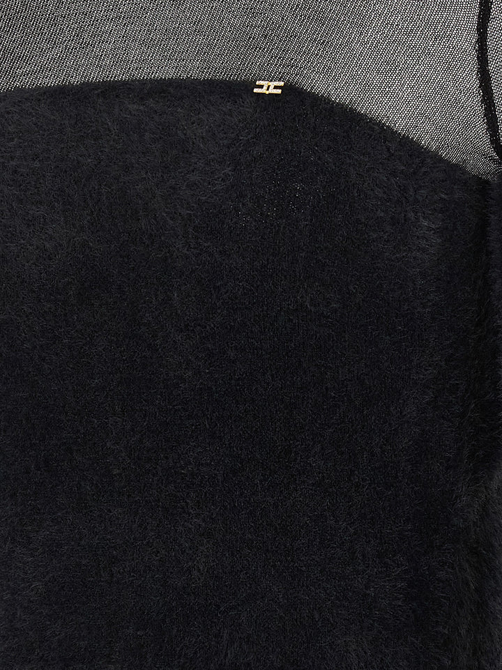 Elisabetta Franchi Brushed Insert Turtleneck Sweater Sweaters and Cardigans - Black | 94cc45863b8535c4bac6eef3ec430a5ca86c14c5