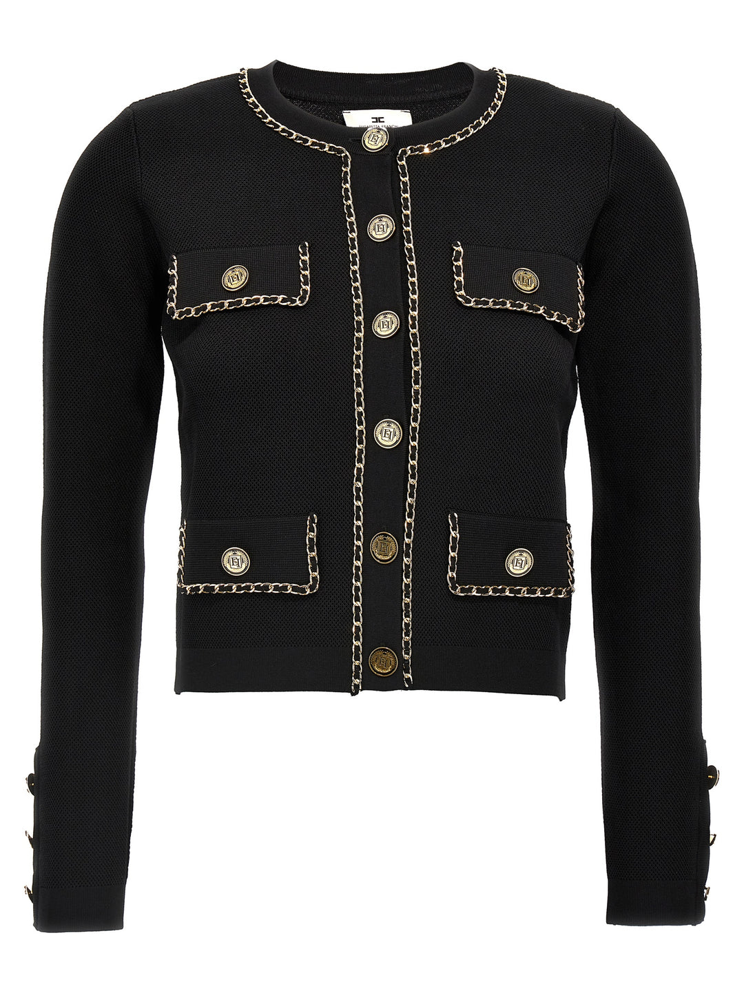 Cropped Chain Profile Cardigan Sweater, Cardigans Black