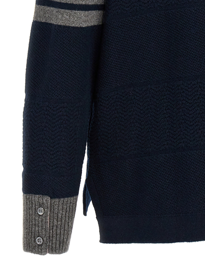 Textured Rugby Stripe Sweater, Cardigans Blue