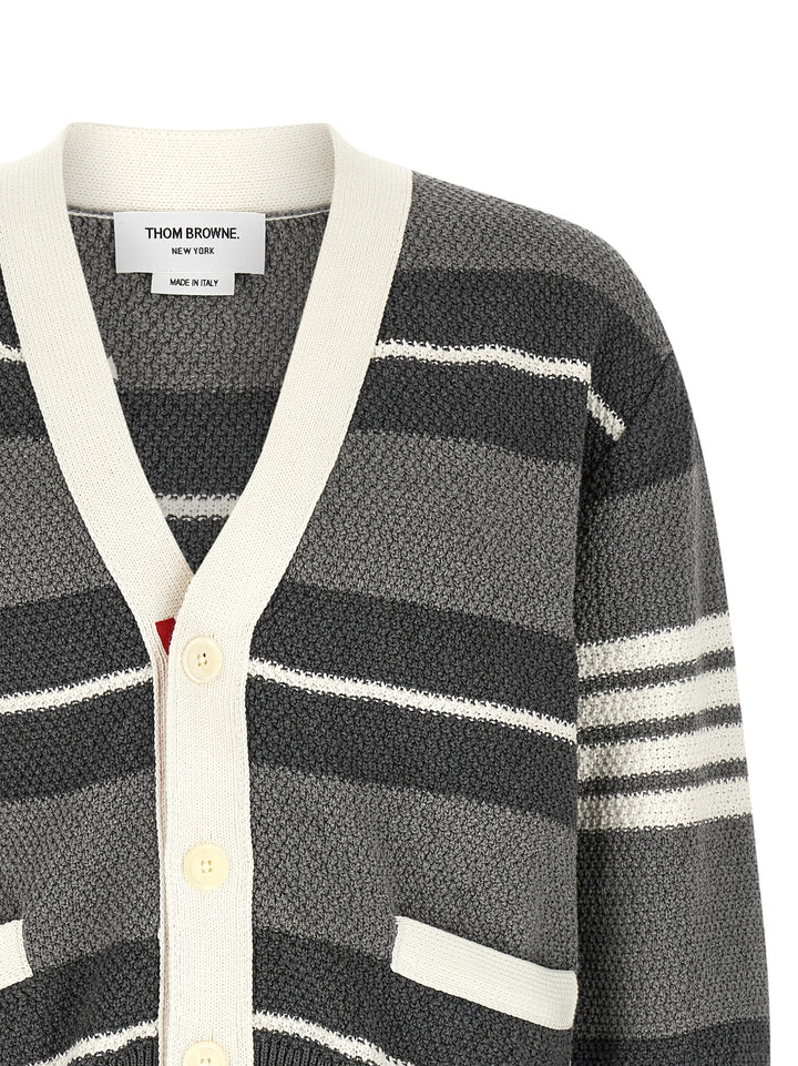 Thom Browne Striped Cardigan Sweaters and Cardigans - Gray | dc7272f03d4e8eaa55b8a7fbed2fcaaaf780f971