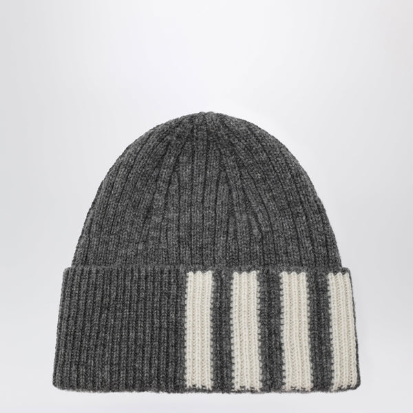 Grey Ribbed Cashmere Beanie