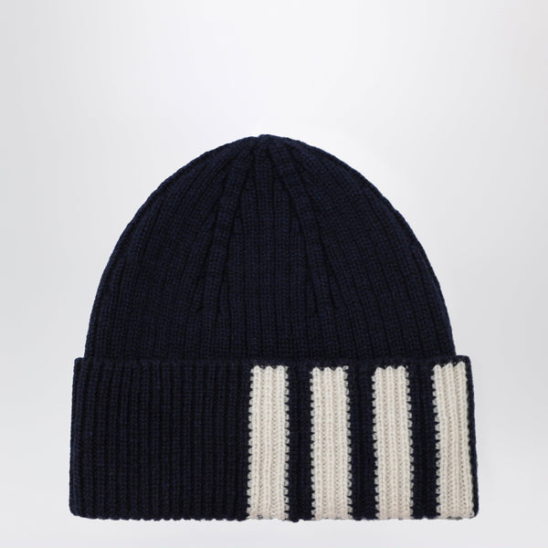 Navy Blue Ribbed Cashmere Beanie