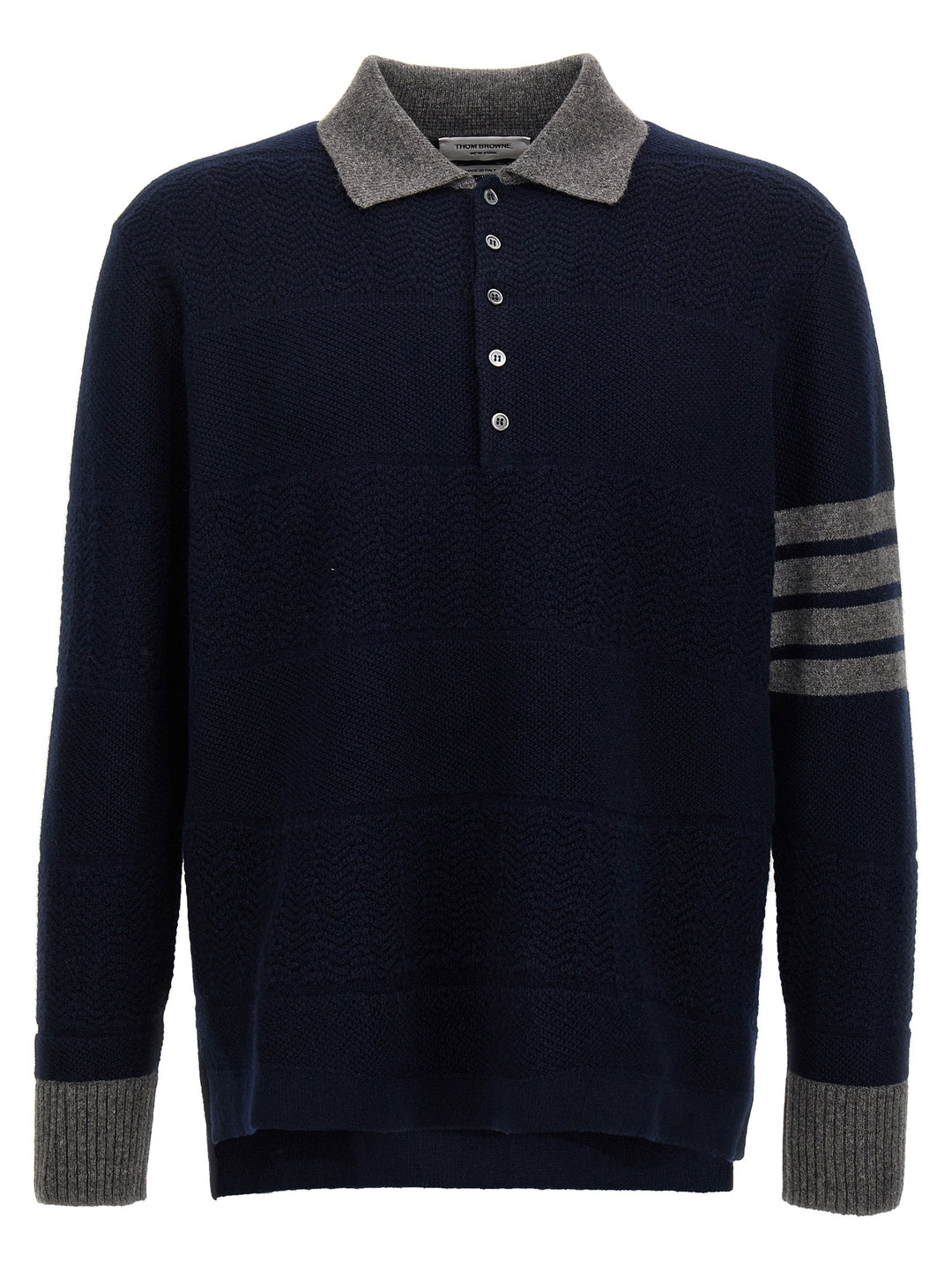 Textured Rugby Stripe Sweater, Cardigans Blue