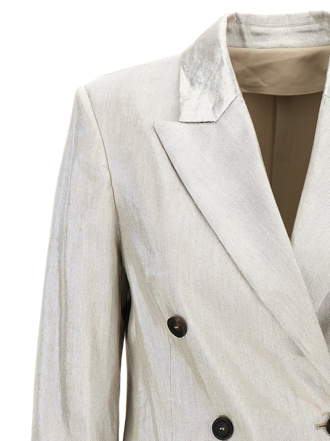 Laminated Double-Breasted Blazer Blazer And Suits Silver