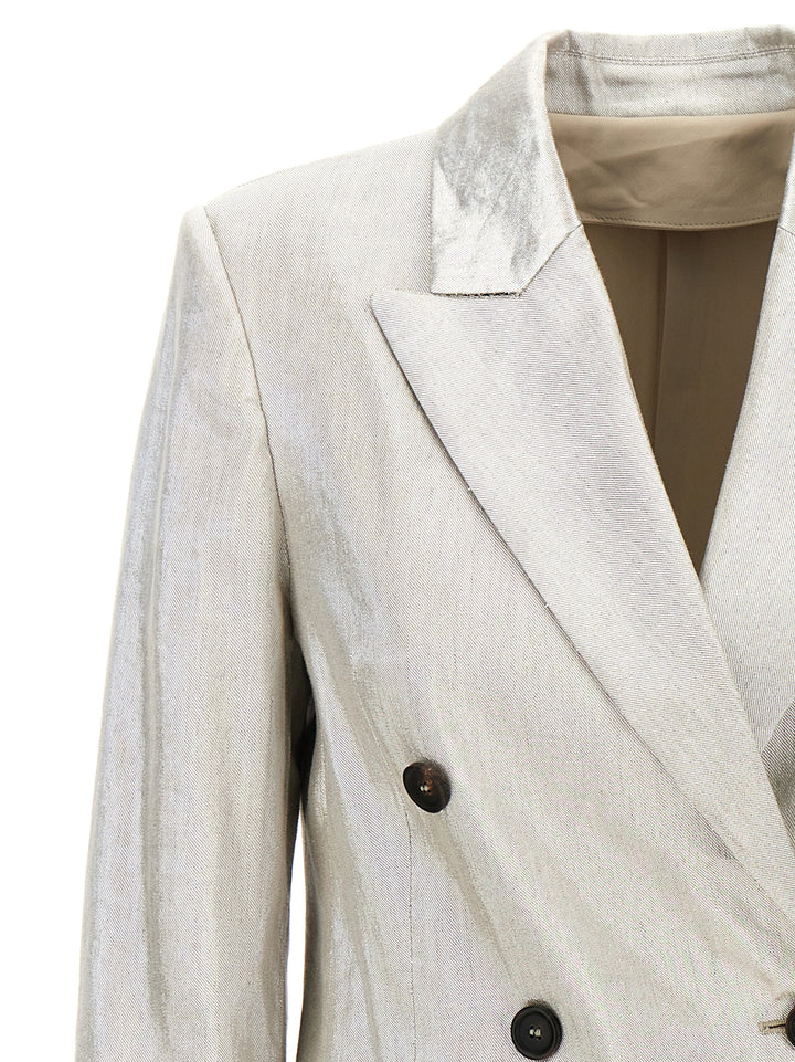 Laminated Double-Breasted Blazer Blazer And Suits Silver