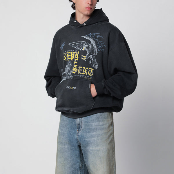 Black Faded Sweatshirt With Eagle Logo Print