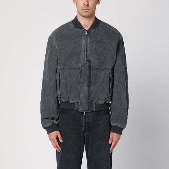 Black Washed Cotton Bomber Jacket