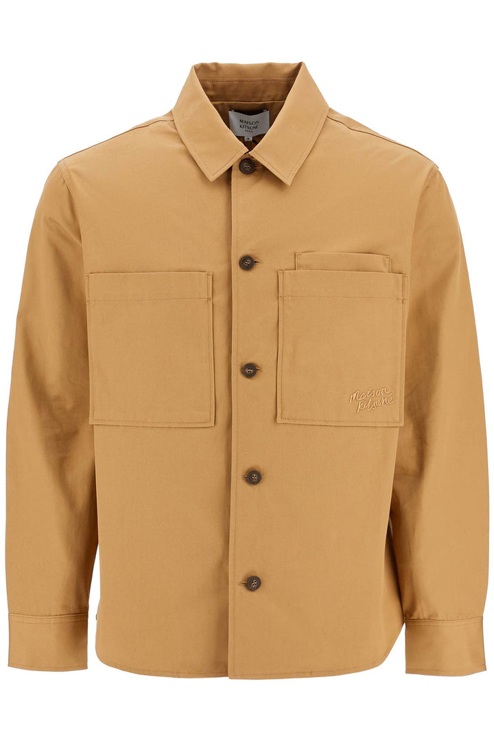 Minimalist Beige Chino Cotton Shirt With Buttons And Applied Pockets