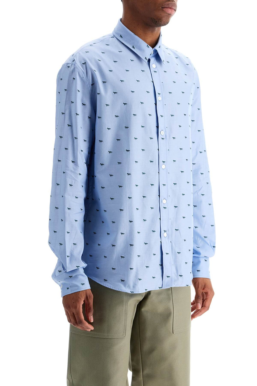 Light Blue Casual Cotton Shirt With Print