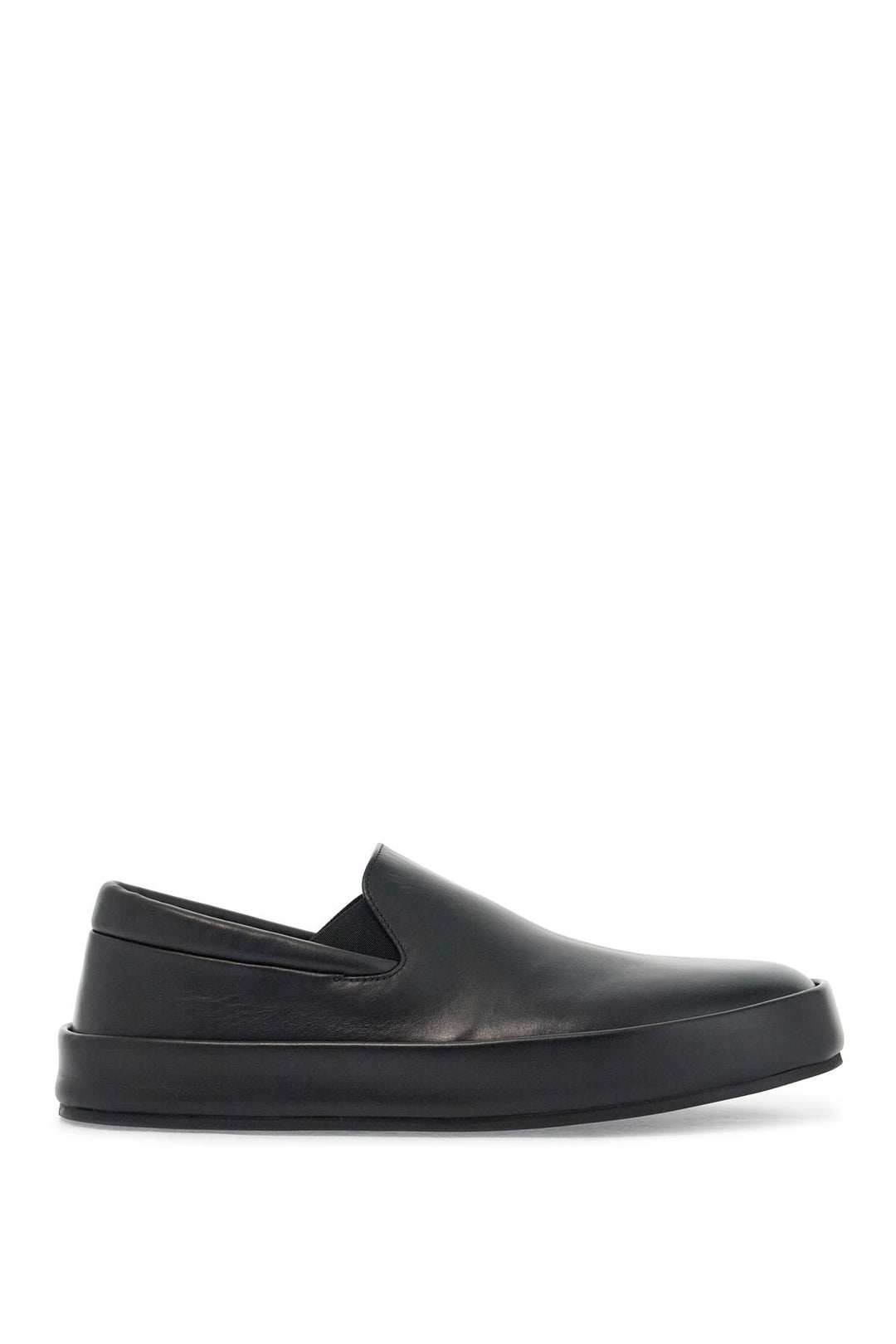 Minimalist Black Calfskin Slip On Slippers With Rubber Sole