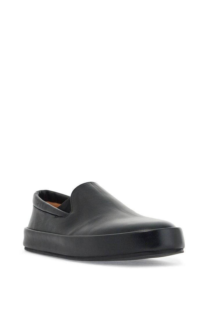 Minimalist Black Calfskin Slip On Slippers With Rubber Sole