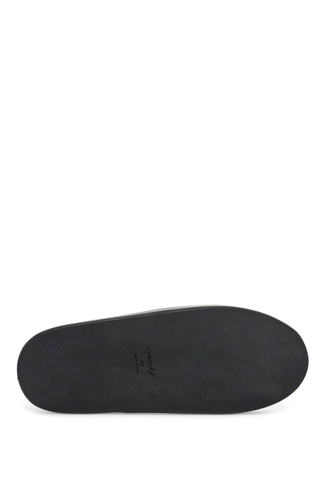 Minimalist Black Calfskin Slip On Slippers With Rubber Sole