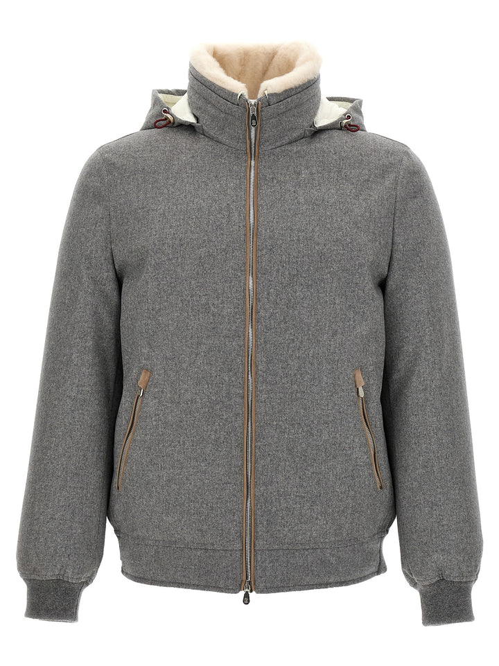 Brunello Cucinelli Sherling Neck Bomber Jacket Puffer Jackets - Gray | a9b9dbf44c39ebe85a5d54a194146a80ad8cacbf