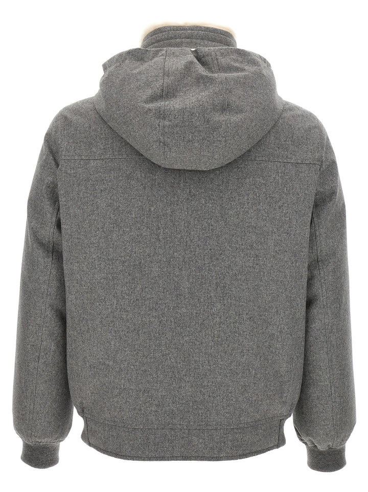 Brunello Cucinelli Sherling Neck Bomber Jacket Puffer Jackets - Gray | c28a6cbf928b403f94eb55c4fa8f67640a889ed8