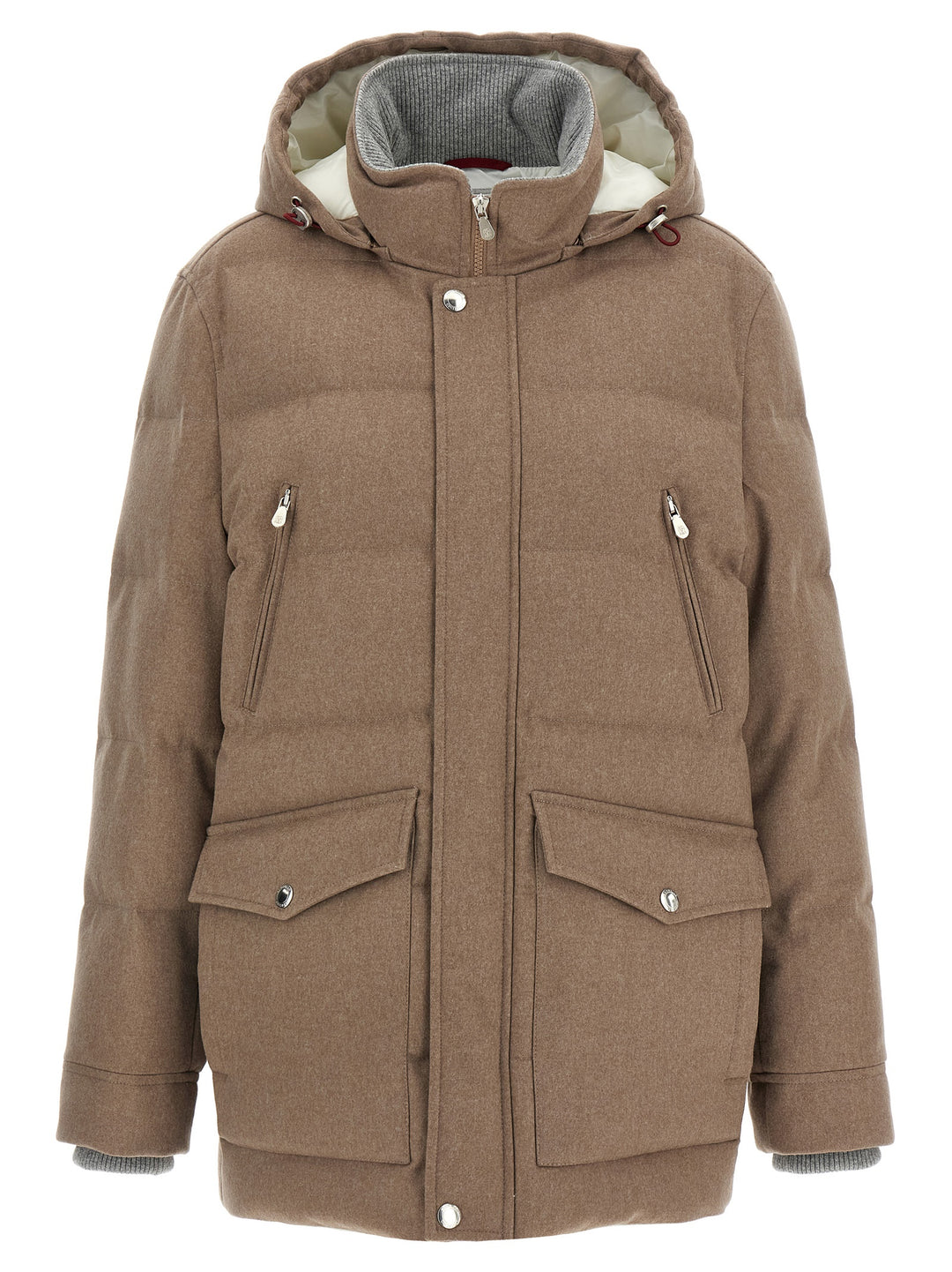 Brunello Cucinelli Flannel Down Jacket Puffer Jackets - Beige | 50dde3eb891d4dd1aebbef7c5c93e6fdab1f5df2