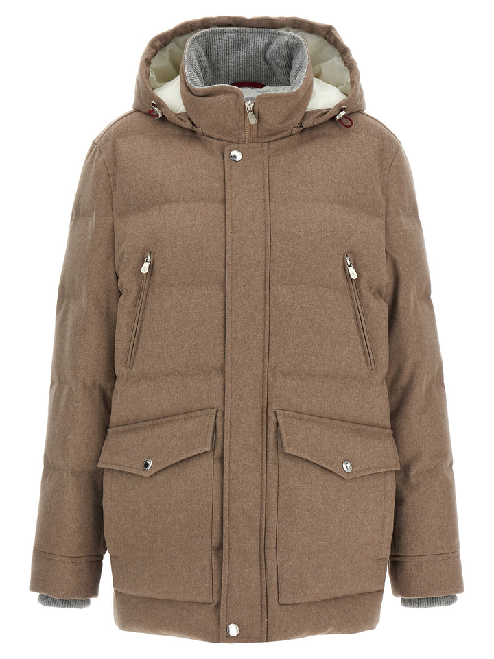 Brunello Cucinelli Flannel Down Jacket Puffer Jackets - Beige | 50dde3eb891d4dd1aebbef7c5c93e6fdab1f5df2