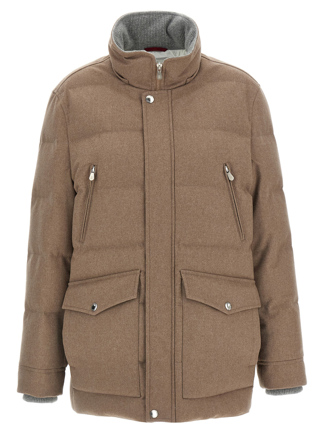 Brunello Cucinelli Flannel Down Jacket Puffer Jackets - Beige | 549c9ac7223aa38bacf5876190eaaa00d3ca4631