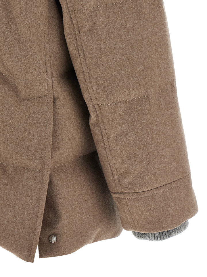 Brunello Cucinelli Flannel Down Jacket Puffer Jackets - Beige | b459fba831f0e214aa9fafb23702763207498894