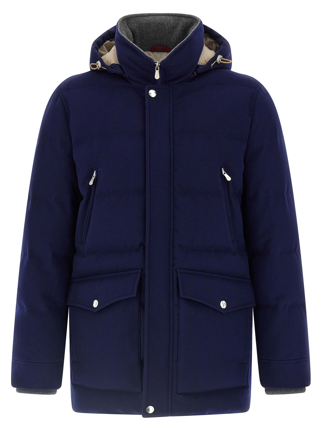 Brunello Cucinelli Flannel Down Jacket Puffer Jackets - Blue | c5db663e893f0e14407c2b0028147934e1e63879