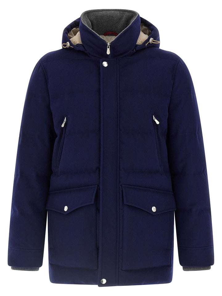 Brunello Cucinelli Flannel Down Jacket Puffer Jackets - Blue | c5db663e893f0e14407c2b0028147934e1e63879