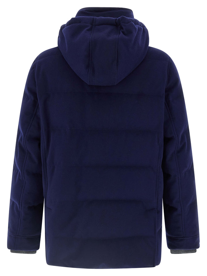 Brunello Cucinelli Flannel Down Jacket Puffer Jackets - Blue | 6f67a7d954c228417a2285d2cacb4b8314ac7417