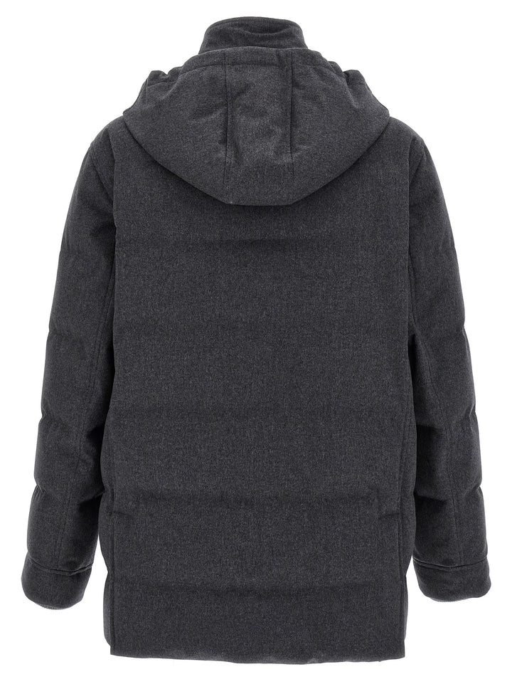 Brunello Cucinelli Flannel Down Jacket Puffer Jackets - Gray | 9104ba0c7a66edcb0d02c32c1e66129868ae2ba2