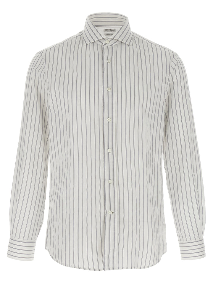 Brunello Cucinelli Striped Canvas Shirt Shirt and Blouse - White | fd0c288b7fc56b4e90405eb601b5ac8cbfc9cfdd