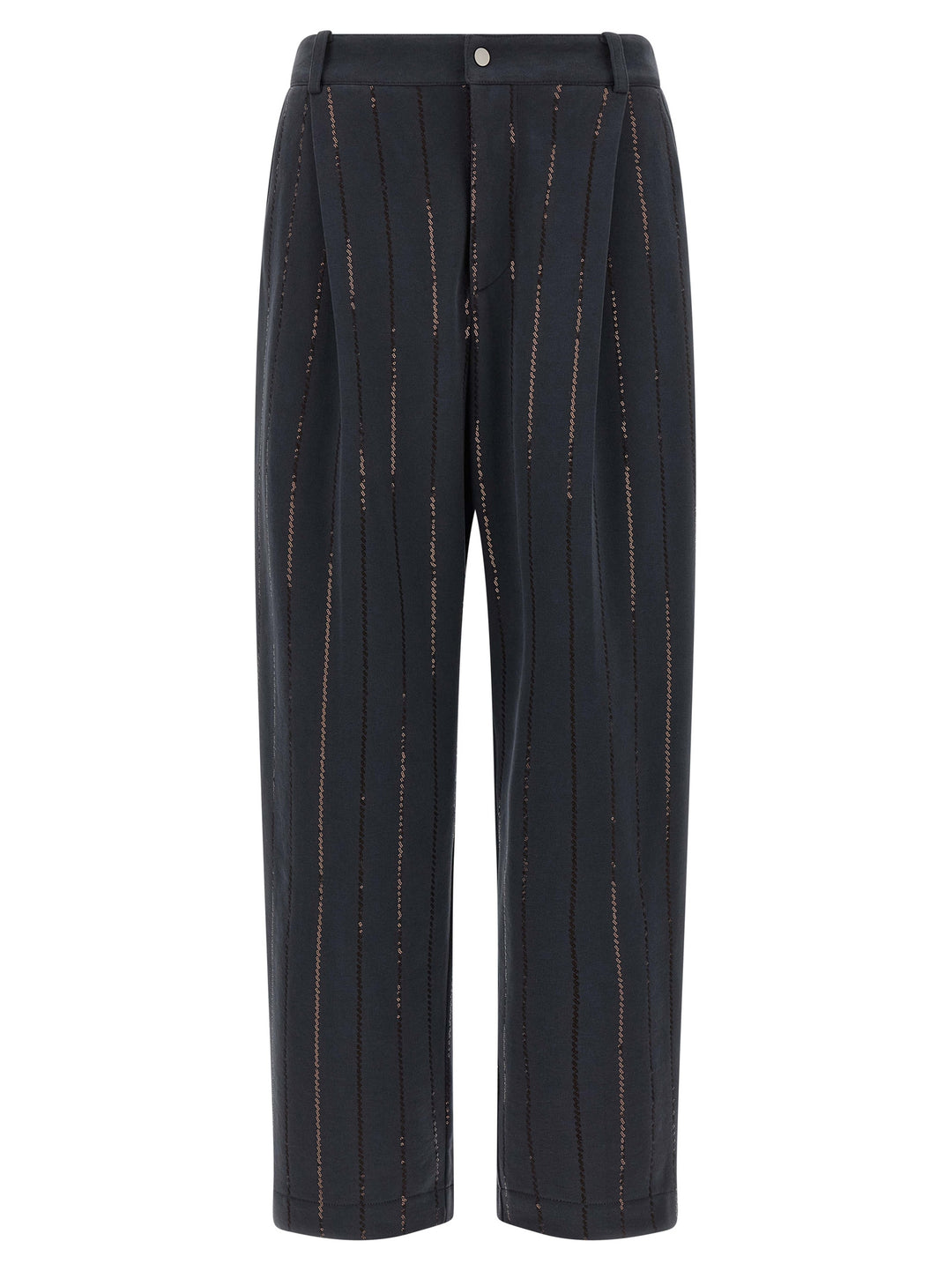 Brunello Cucinelli Dazzling Chalk Stripe Embroidery Pants - Gray | ad45fa31aaa8e17e68c28cdf1a3ac306eb44d0df