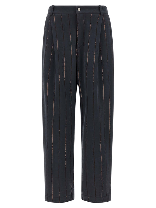 Dazzling Chalk Stripe Embroidery Pants Gray