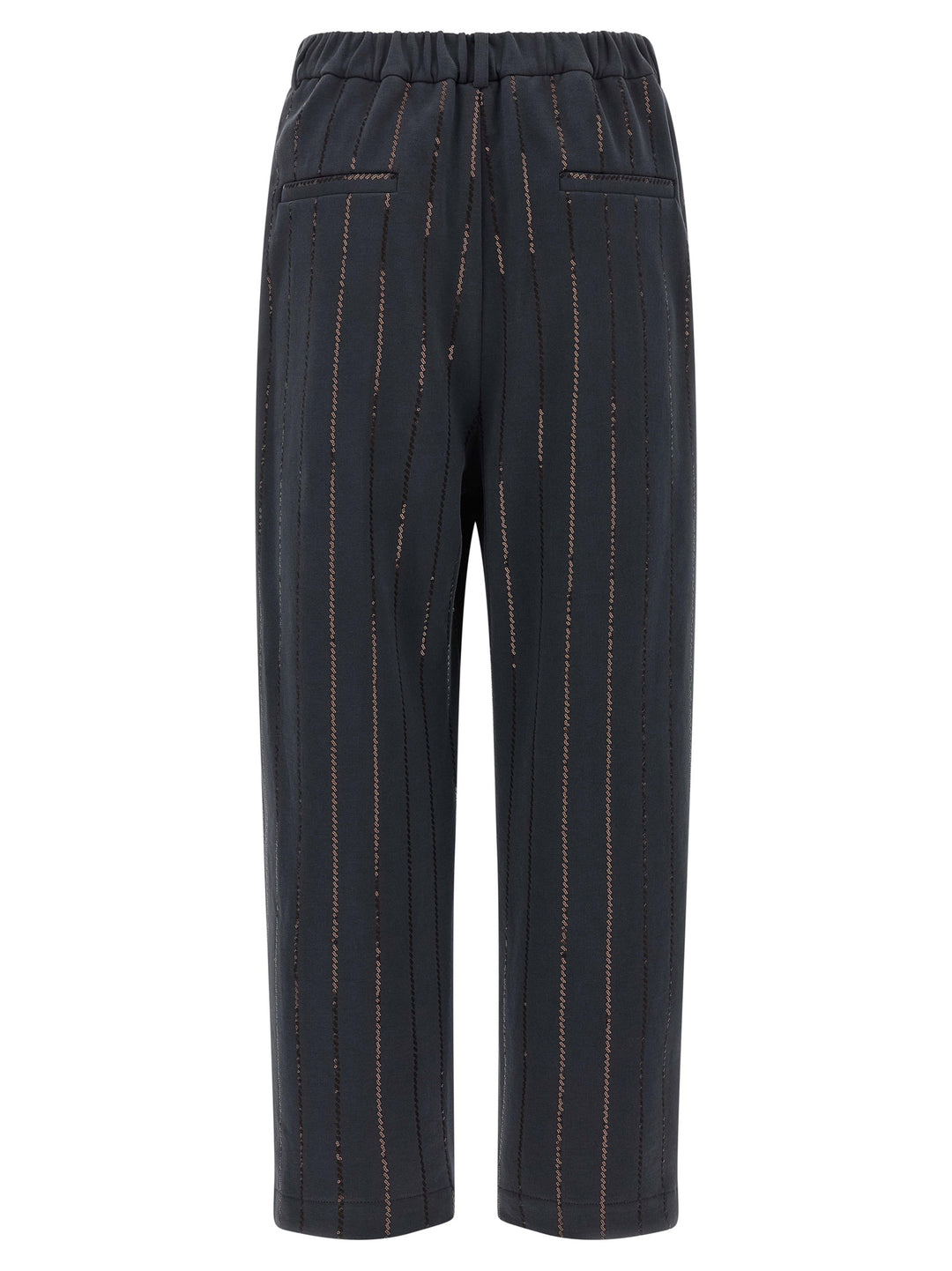 Brunello Cucinelli Dazzling Chalk Stripe Embroidery Pants - Gray | 89b8c884c9babee2d863ee2b5a313649b8b2f717