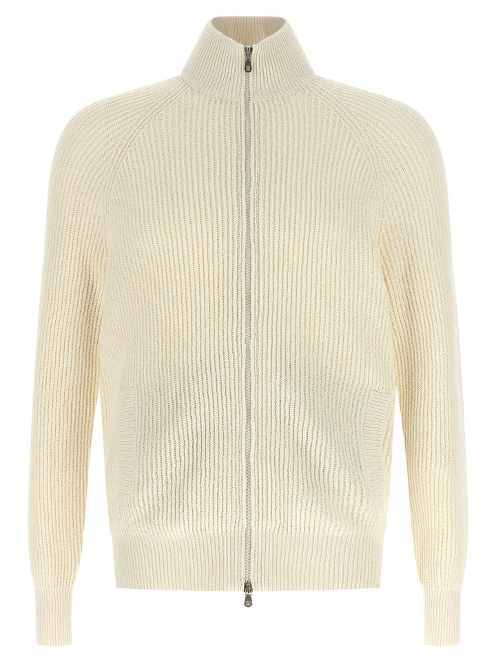 Brunello Cucinelli Zip Cardigan Sweaters and Cardigans - White | 7e17620f352ae3eaf4c702938b16b4ae86413eb7
