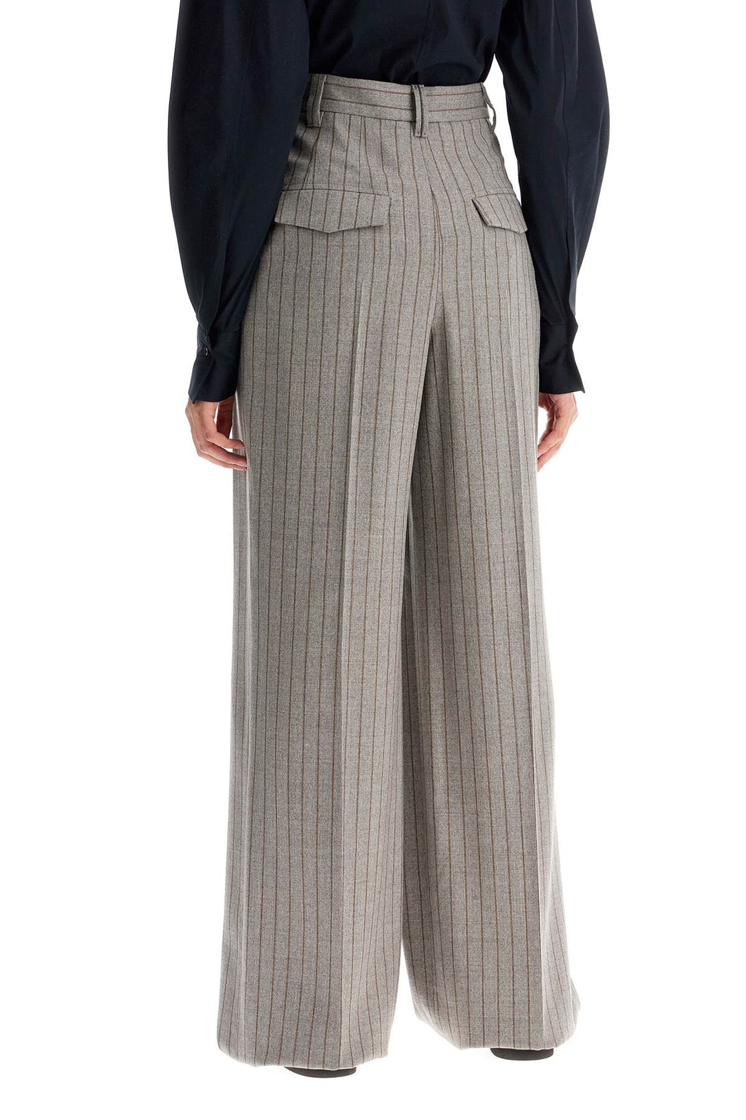 Wide Virgin Wool Pinstripe Trousers