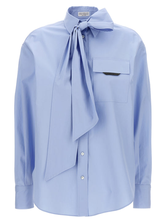 Shiny Flap Detail Shirt And Blouse Light Blue