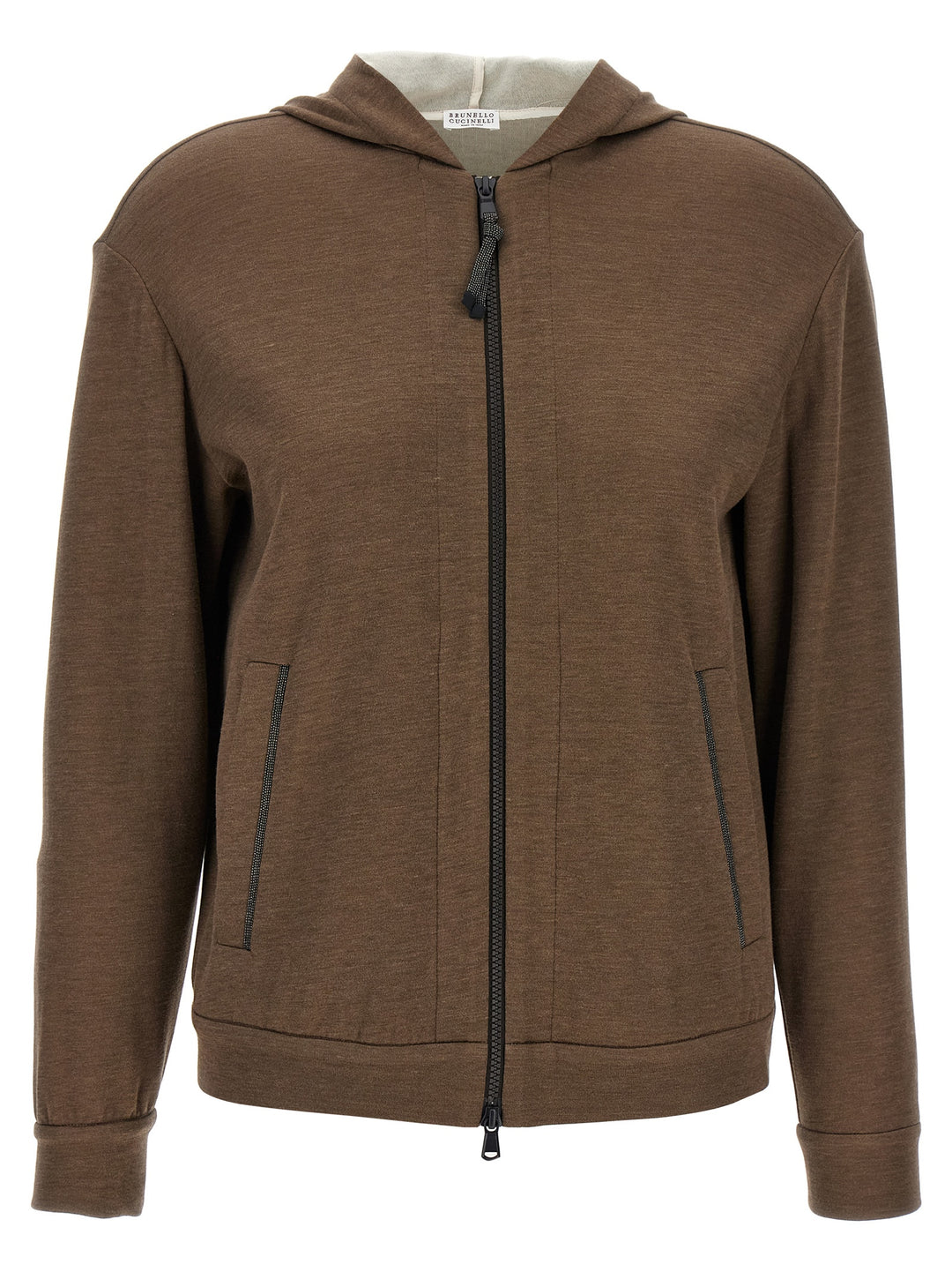 Brunello Cucinelli Precious Zipper Pull Sweatshirt - Brown | bbb982da59c5635e5e7bb7906166486468d95053