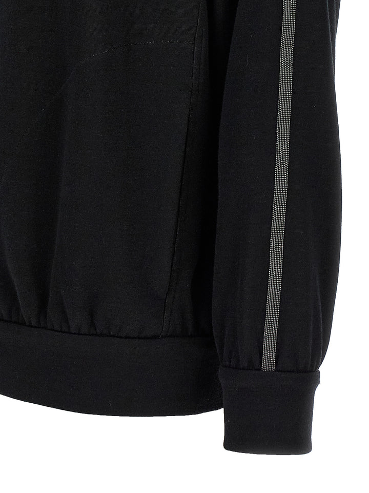 Brunello Cucinelli Shiny Trims Sweatshirt - Black | 670f87b1f66712985f934c1f980d18601024a0cc