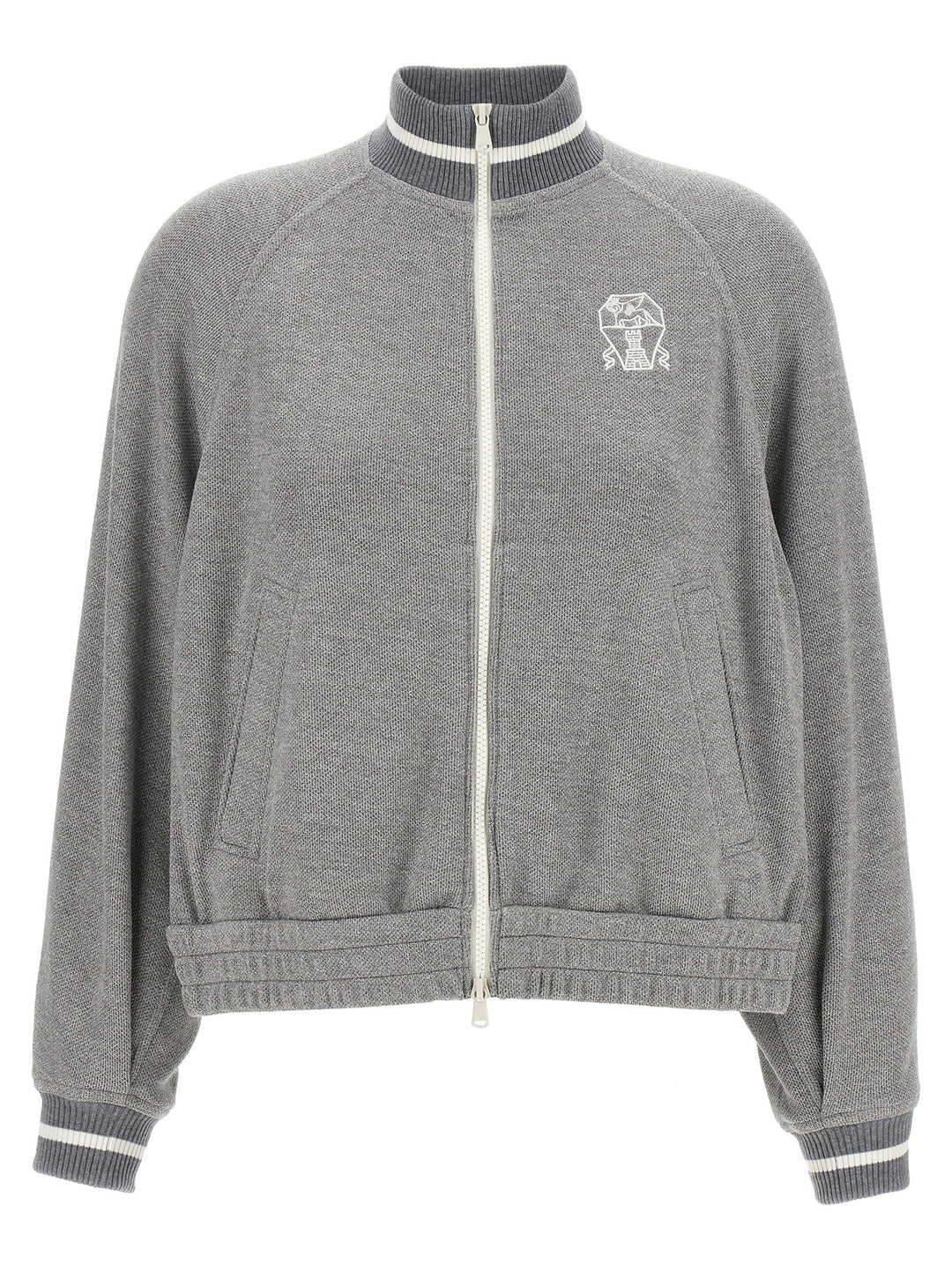 Brunello Cucinelli Logo Embroidery Lamé Sweatshirt - Silver | 66d780a0feae388cf523eb3decd1a1ea0d4eda8a