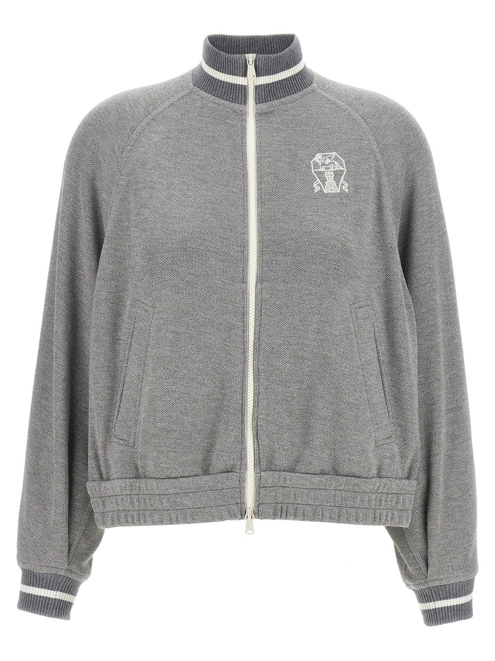 Brunello Cucinelli Logo Embroidery Lamé Sweatshirt - Silver | 66d780a0feae388cf523eb3decd1a1ea0d4eda8a