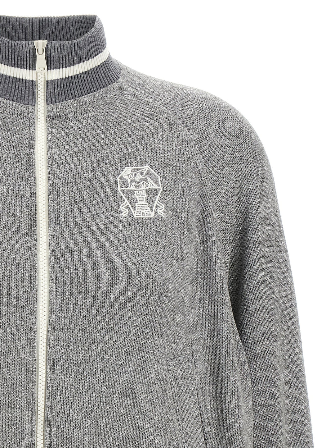 Brunello Cucinelli Logo Embroidery Lamé Sweatshirt - Silver | c147056432ea103083e36067eb275b06351e5914