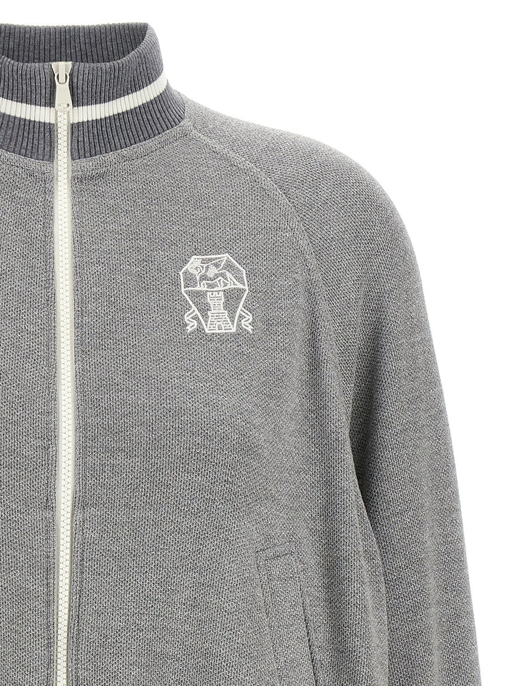 Brunello Cucinelli Logo Embroidery Lamé Sweatshirt - Silver | c147056432ea103083e36067eb275b06351e5914