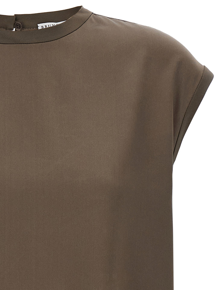 Brunello Cucinelli Monile Satin T-shirt - Brown | 36b3ddd0df991901452e60bde212c565fe3582f9