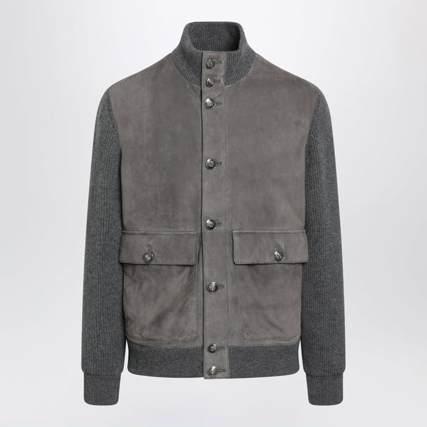 Steel Padded Leather And Cashmere Jacket